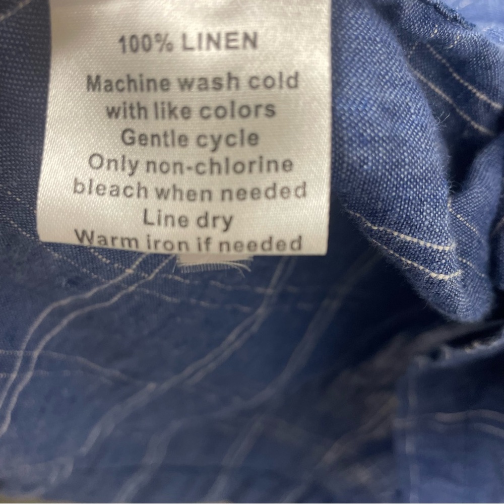 INSIGHT Blue Plaid‎ Lined Linen Shirt, L - Picture 7 of 9
